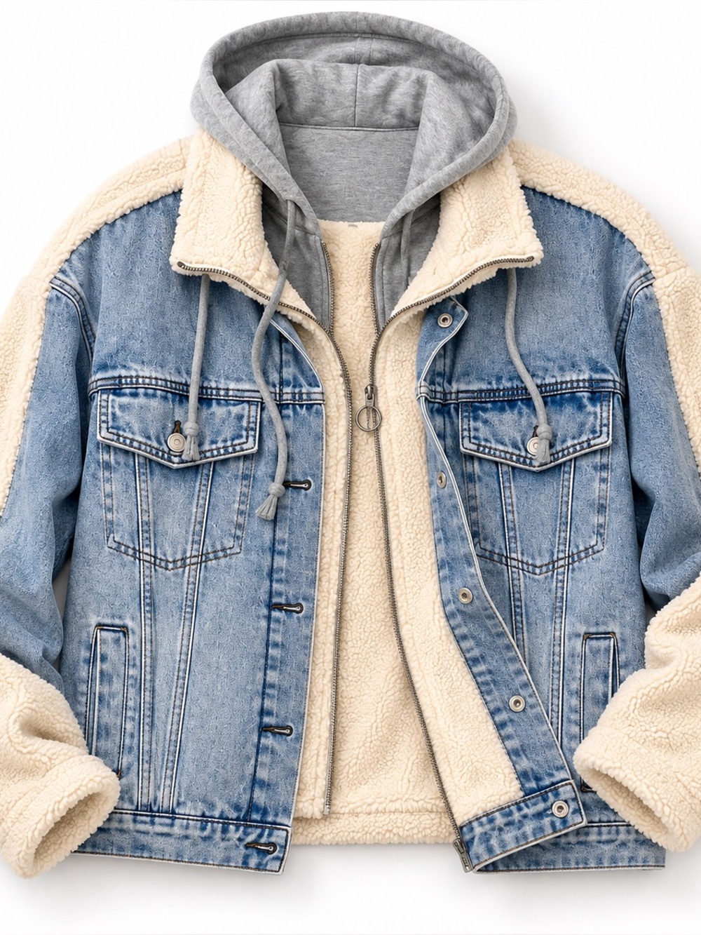 Stoosh Sherpa Lined Hooded Denim Jacket Women’s Large